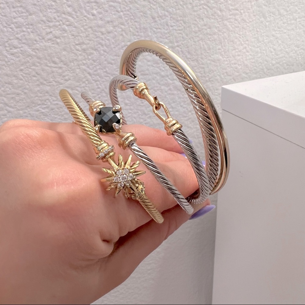 Stackable Gold Cable Starburst Hook Bangle Bracel… - image 2